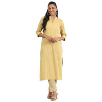 Libas Women's Cotton Printed Straight Kurta (29328O_Yellow_L)