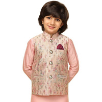 Kisah Boys Nehru Jacket Silk Blend Jacquard Design Waistcoat Jacket For Kids, Multicolored, 11-12 Years