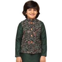 Kisah Boy's Cotton Blend Regular Fit Printed Black Multi Nehru Jacket (3-4Y)