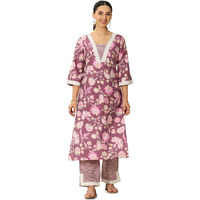 Libas Womens Printed Silk Blend Straight Kurta With Trousers