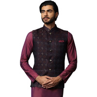 Kisah Men's Nehru Jacket Maroon Ethnic Festive Waistcoat Cotton, Regular Fit