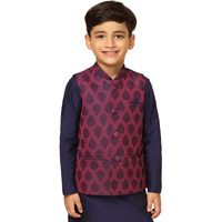 Kisah Boy's Cotton Blend Regular Fit Woven Design Purple Nehru Jacket|5-6 Years