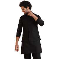 Kisah Nehru Jacket For Men  Textured Cotton Blend Modi Jacket | Ethnic & Formal Waist Coat For Weddings, Parties & Office Wear, Black, 44