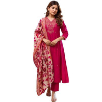 Klosia Women Embroidery Straight Kurta And Pant Set With Dupataa Pink