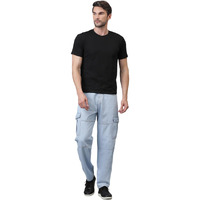 Kotty Men's Solid Mid Rise Straight Fit Stylish Looking Cargo Jeans(Blue,28)