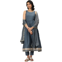Libas Women's Silk Blend Kurta Sets (Gs1112_Grey_Xl)