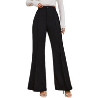 Kotty Womens High Rise Viscose Rayon Flared Fit Solid Trousers Dark Black