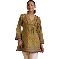 Libas Women's Cotton A-Line Kurta (29062H_Olive