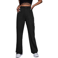 Kotty Women's Solid High Rise Relaxed Fit Cargo Jeans Jade Black