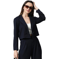 Kotty Women's Solid Single Breasted Casual Blazer Navy Blue