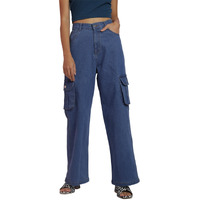 Kotty Women's Jean Straight Fit High-Rise Slash Knee Stretchable Cargo Jeans(Blue,30)