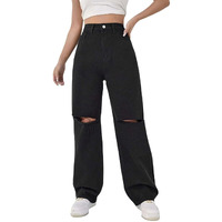 Kotty Womens Solid High Rise Cotton Lycra Blend Relaxed Fit Jeans Oil Black