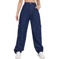 Kotty Women's Straight Fit High-Rise Stretchable Cargo Jeans(Blue,32)