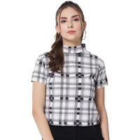 Kotty Women's Casual Regular Sleeves Checkered White Top