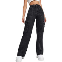 Kotty Women's Solid High Rise Relaxed Fit Cargo Jeans (Black,L)_Kottyladiesjeans2456L