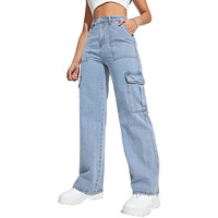 Kotty Women's Solid High Rise Relaxed Fit Cargo Jeans Light Blue (Blue,Xxl)_Kottyladiesjeans2458Xxl