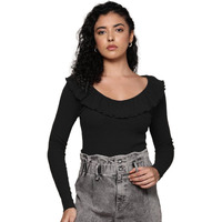 Kotty Women's Solid Long Sleeve Regular Fit Chaos Black Top(Black,Xl)-Ktttop661Xl