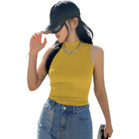 Kotty Women's Slim Fit Sleeveles Ribbed T-Shirt(Yellow,L)