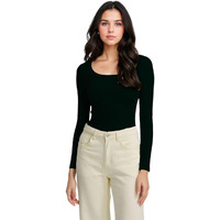 Kotty Women's Slim Fit Long Sleeve Ribbed T-Shirt(Green_L)