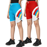 Kyda Kids 100% Cotton Trendy Rainbow Embroidery Shorts For Girls - Regular Fit Girls Shorts, Multicolored(Rainbow-Emb2-F-C2_6-7Yrs)