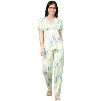 Kotty Women's Printed Satin Night Suit Shirt & Pyjama Set(Multicolor,Xxl)