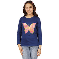 Kyda Kids Girls Bio Washed Regular Fit Full Sleeve Cotton T-Shirt (Pack Of 1) (8-9 Years, Navyblue)