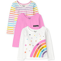 Kyda Kids Antibacterial Girl's Full Sleeve Cotton Printed T-Shirt (Pack Of 3)(Kk-Drip-Gts-P1_Pink_8-9Y,Pink)