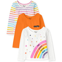 Kyda Kids Antibacterial Girl's Full Sleeve Cotton Printed T-Shirt (Pack Of 3)(Kk-Drip-Gts-P1_Orange_8-9Y,Orange)
