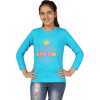Kyda Kids Girls Bio Washed Regular Fit Full Sleeve Cotton T-Shirt (Pack Of 1) (7Years-8Years, Skyblue)