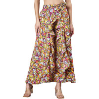 Kzully | Plazzo For Women | Floral Print Plazzo | Comfortable Elastic | Beautiful Flower Priting | Stylish Colour | Multicoloured Yellow-Pink