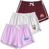 Kyda Kids Girls Cotton Printed Regular Fit Shorts For Summer - Multicolor (Pack Of 3)