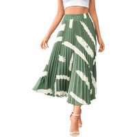 Kzully Polyester | Brush Print Pleated Midi Skirt For Women | Elastic Waist | Comfortable And Stylish | Ideal For Casual Or Dressy Occasions | Soft Fabric Pista, Green