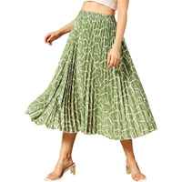 Kzully Crepe Western Skirt Light Green
