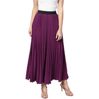 Kzully | Graceful Flow Women's Accordian Pleat Maxi Flared Skirt Wine