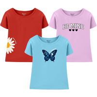 Kyda Kids Girls Pure Cotton Regular Fit Short Sleeve Printed T-Shirt For Gilrs (Pack Of 3)