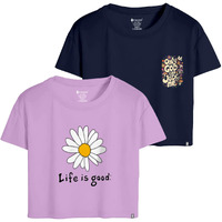 Kyda Kids 100% Cotton Crop Top For Girls - Printed Half Sleeve Stylish Tshirt, Regular Fit Tops For Girl - Pack Of 2