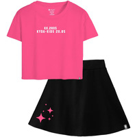 Kyda Kids100% Pure Cotton Girls Skirt With Attached Inner Shorts Premium Pink Printed Crop Top And Short Co-Ords Set For Summer (Pack Of 1)