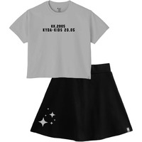 Kyda Kids100% Pure Cotton Girls Printed Crop Top And Skirt With Attached Inner Shorts Co-Ords Set (Pack Of 1)