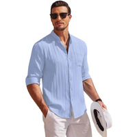 Leriya Fashion Casual Textured Button Down Regular Fit Shirts Long Sleeve Shirt For Men Blue