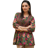 Leriya Fashion Women's Regular Fit Western Top Green