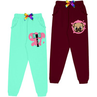 Kyda Kids Cotton Printed Regular Fit Track Pants For Girls (Pack Of 2)