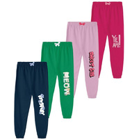 Kyda Kids 100% Pure Cotton Printed Regular Fit Track Pants For Girls (Pack Of 4)