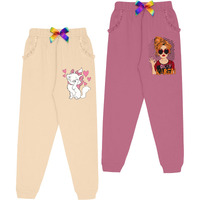 Kyda Kids Cotton Printed Regular Fit Track Pants For Girls (Pack Of 2)