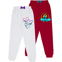 Kyda Kids Girls Cotton Printed Track Pants With Pocket (Pack Of 2)(Kk-G-Grand-P2-C3-9-10Y,Multicolor)