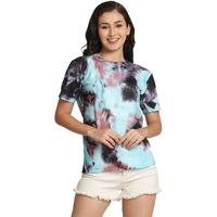 Leriya Fashion Women Striped Tie-Dye Top With Half Sleeves For Office Wear, Casual Wear Western Top Short Sleeve Pajama Sleep Top (X-Large, Purple)