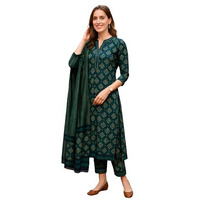 Lookmark Women's Cotton Blend Printed Kurta With Pant & Dupatta| Kurta With Pants And Dupatta Set_Az-Lm-Ks2116_Cg1-Xl Green