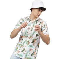 Lookmark Men's Trendy Cotton Blend Spread Collar Half Sleeve Printed Shirt ||Floral Print Shirt For Men||Az-Lm-P1-Printed Shirt Elias-S Light Green