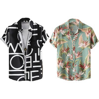 Lookmark Men's Cotton Blend Casual Beach Wear Shirts | Stylish Printed Shirts For Men | Comfortable Summer Wear | Party, Vacation & Daily Casuals (Pack Of 2) (Printed Shirt Adam Black-Garden-M)