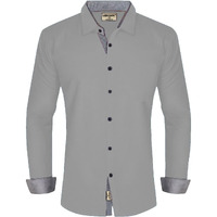 Lookmark Men's Cotton Blend Dark Grey Stitched Solid Full Sleeve Shirt(Amzn-Shirt 57-L)