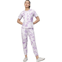 Lookmark Women's Tie Dye Printed Short Sleeve Long Night Wear Co-Ord Set(New-Nw02-Purple-M)